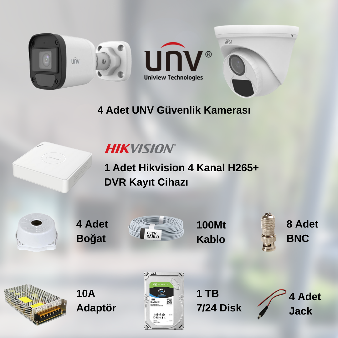 4 Kameralı AHD UNV Güvenlik Seti 1