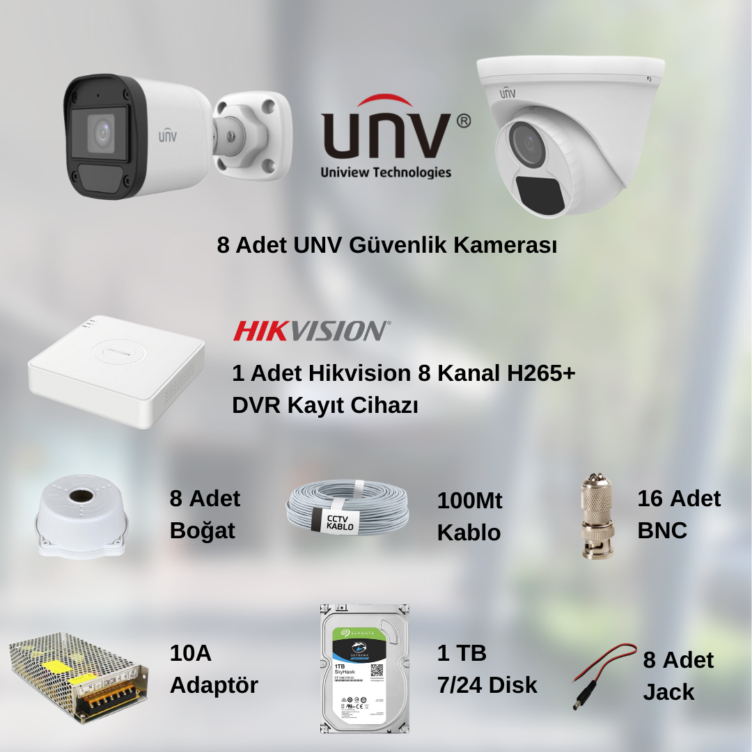8 Kameralı AHD UNV Güvenlik Seti 2