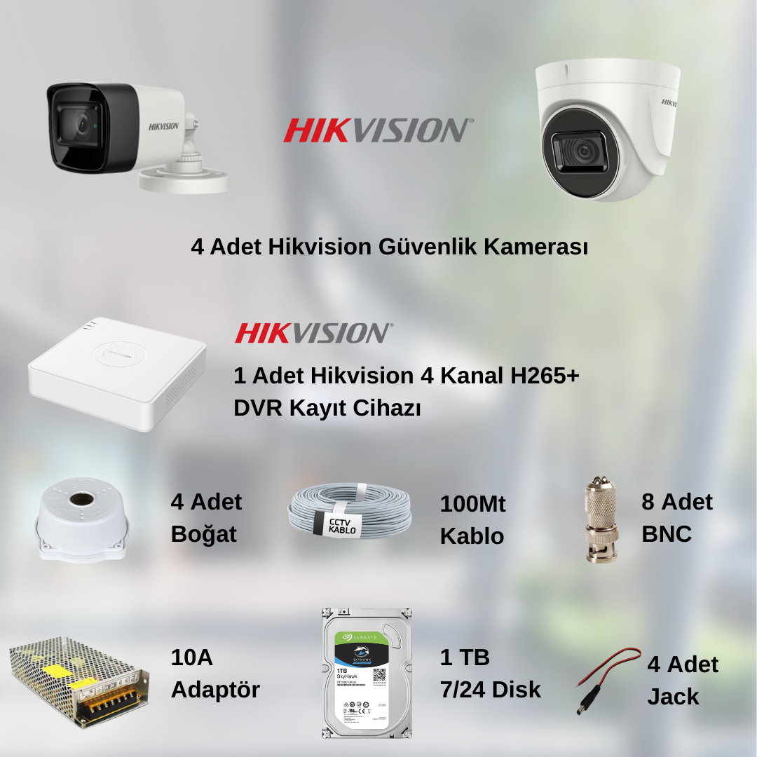 4 Kameralı AHD HIKVISION Güvenlik Seti 1